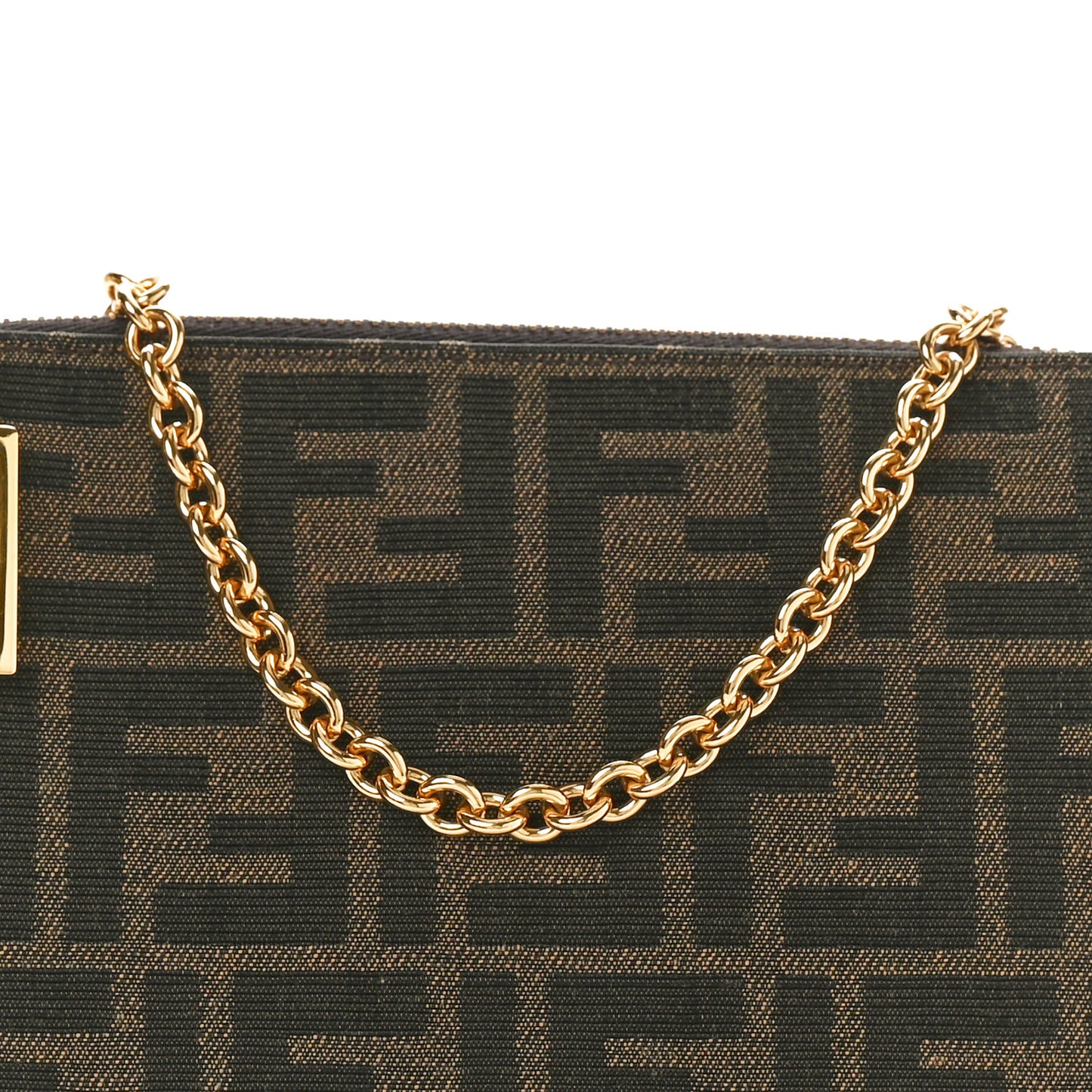Fabric Jacquard Vitello Grace FF 1974 Baguette Pouch Tobacco Moro Sand