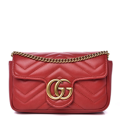 Gucci Calfskin Matelasse Super Mini GG Marmont Shoulder Bag Hibiscus Red 1 of 11