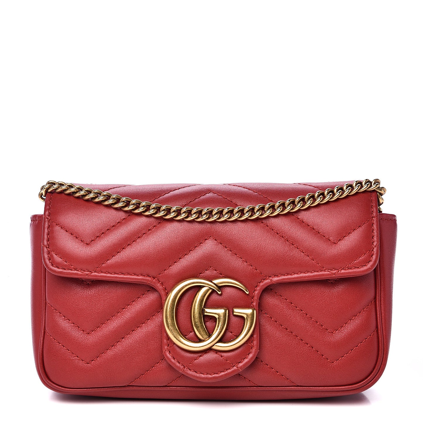 Calfskin Matelasse Super Mini GG Marmont Shoulder Bag Hibiscus Red