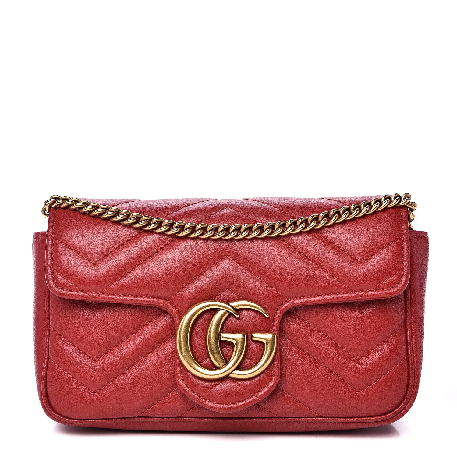 Gucci Calfskin Matelasse Super Mini GG Marmont Shoulder Bag Hibiscus Red 1 of 11
