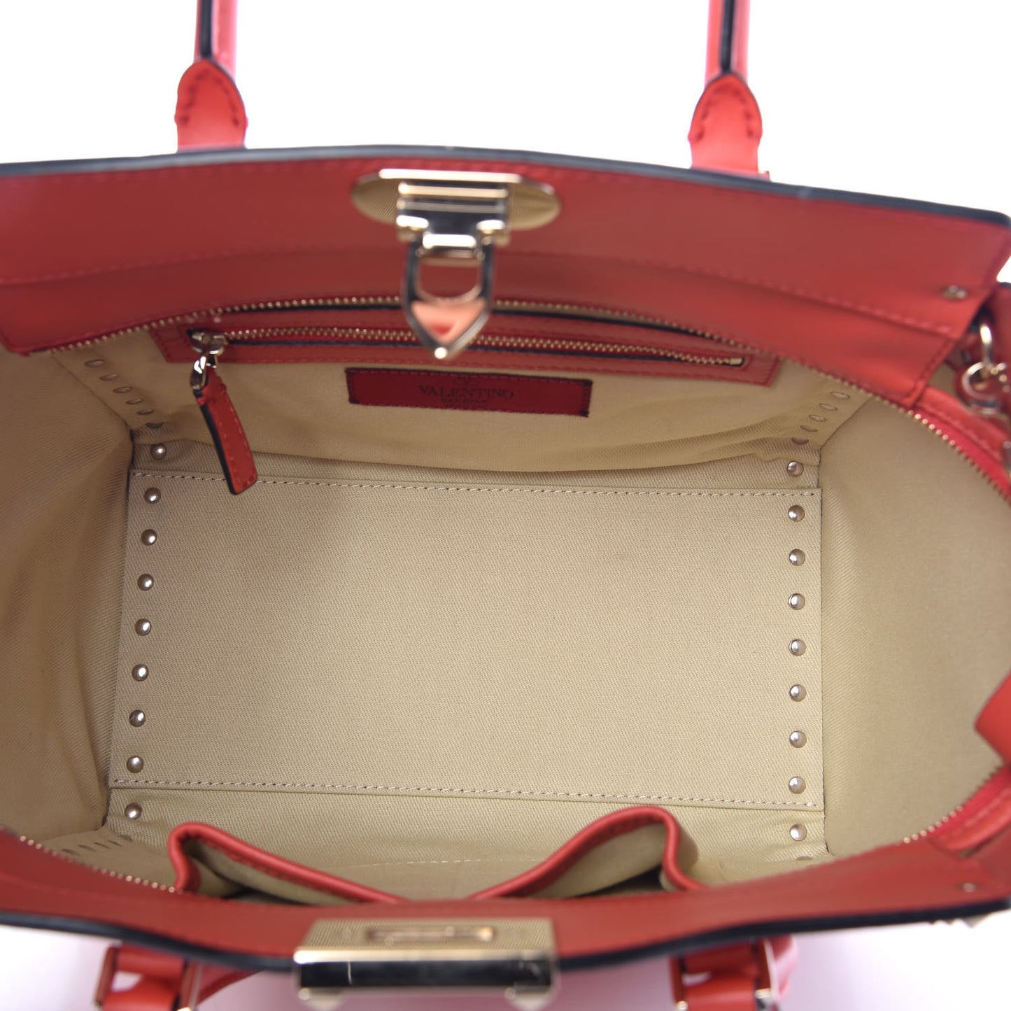 Vitello Small Rockstud Double Handle Tote Deep Coral