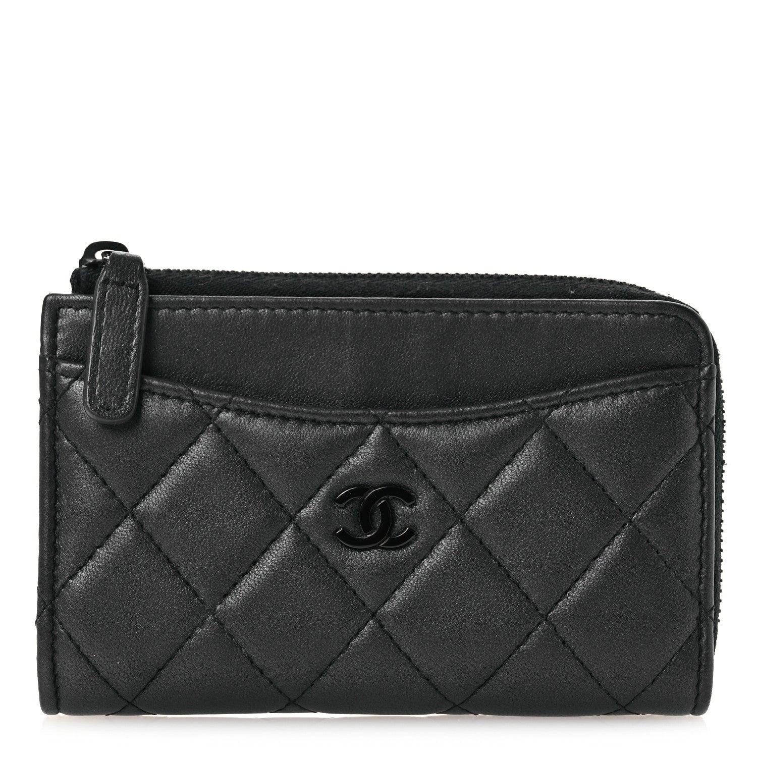 Chanel Pearly Lambskin Quilted Zip Card Holder So Black 1692399