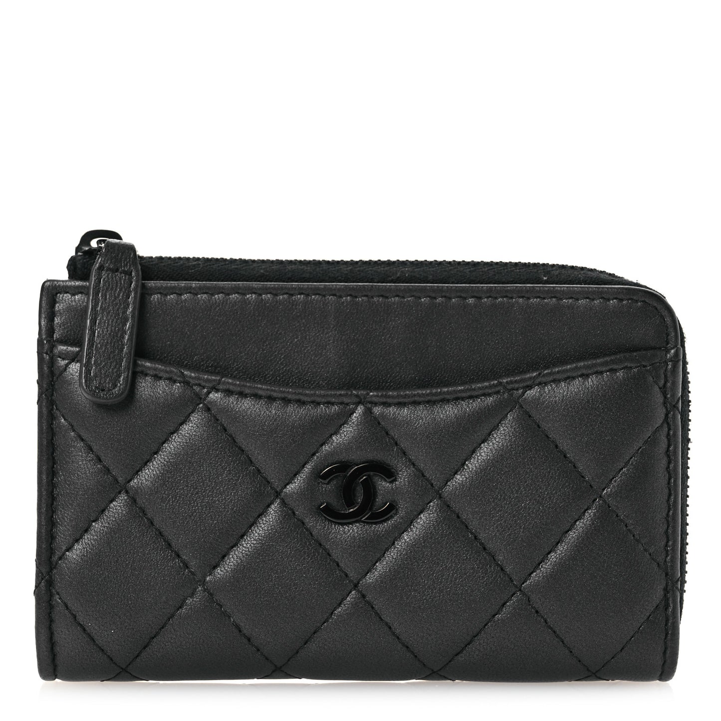 Pearly Lambskin Quilted Zip Card Holder So Black
