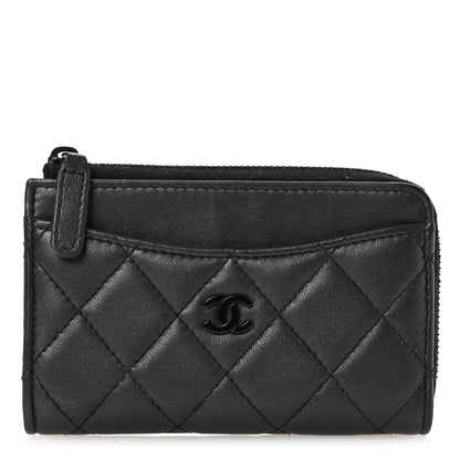 Chanel Pearly Lambskin Quilted Zip Card Holder So Black 1 of 10