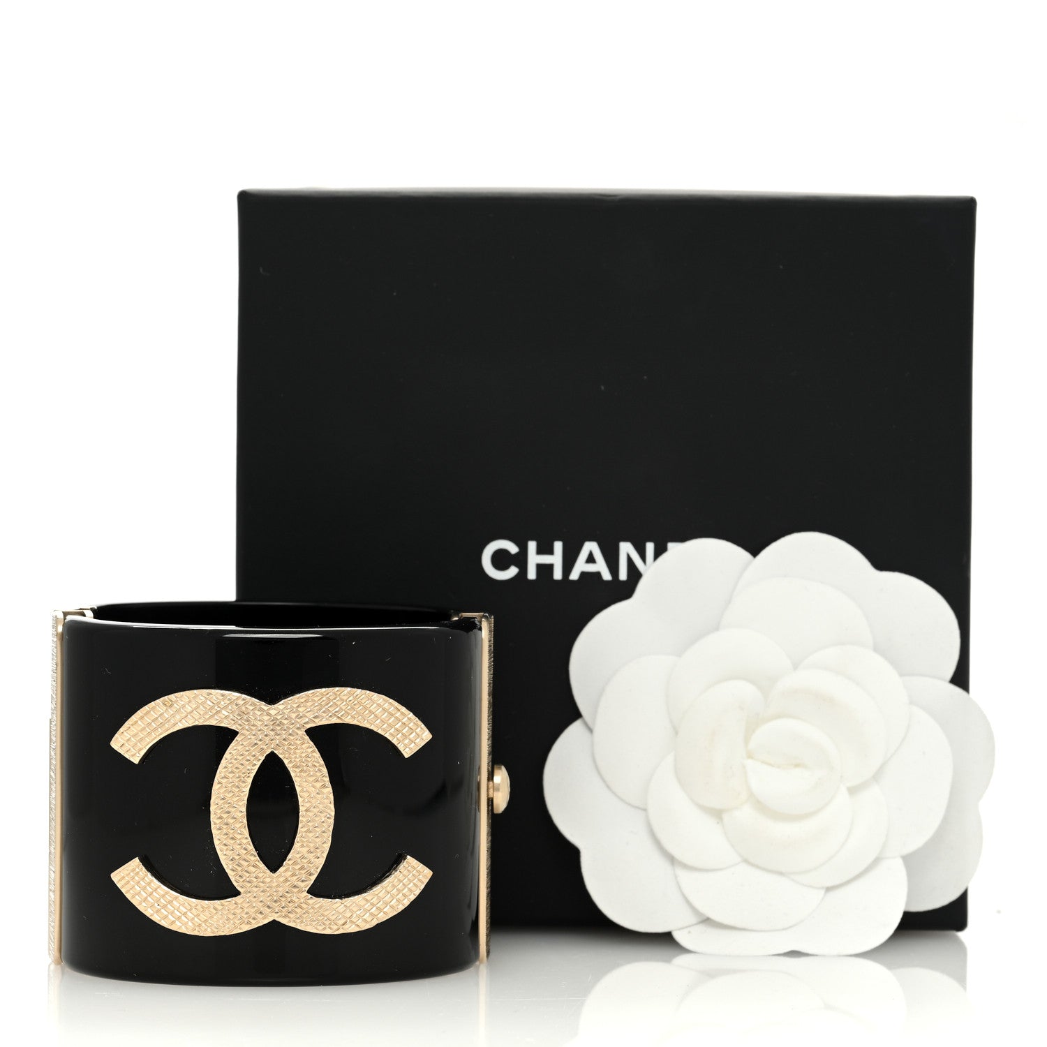 Chanel Resin CC Cuff Bracelet Black Gold 6 of 6