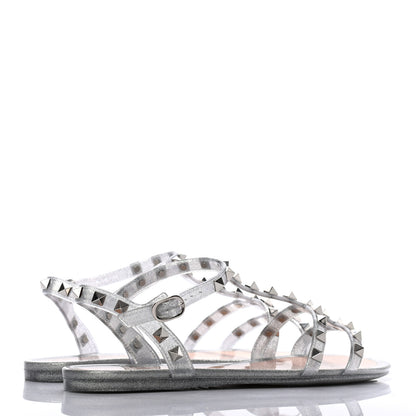Valentino Garavani PVC Jelly Glitter Rockstud Caged Sandals 38 SIlver 4 of 7