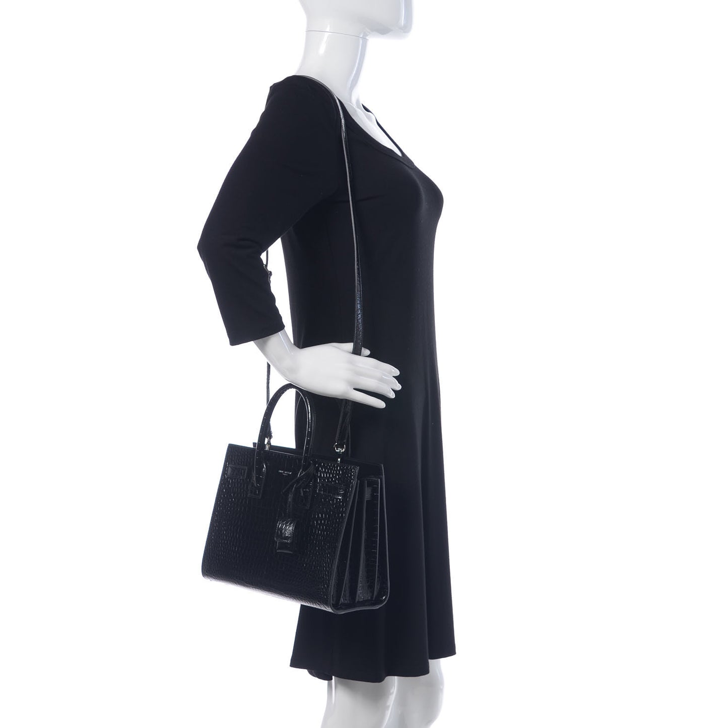 Calfskin Crocodile Embossed Baby Sac De Jour Black