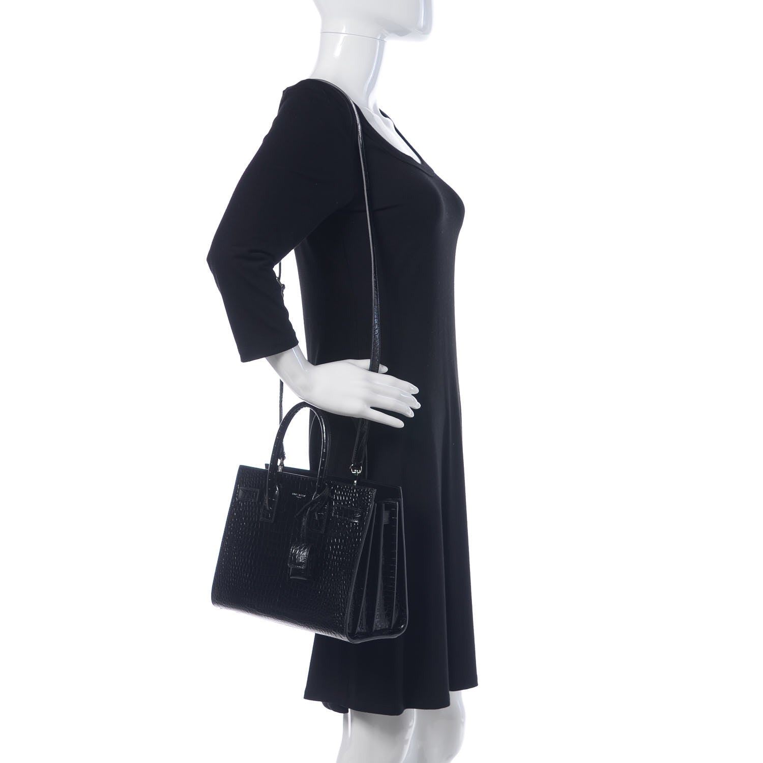 Saint Laurent Calfskin Crocodile Embossed Baby Sac De Jour Black 2 of 10
