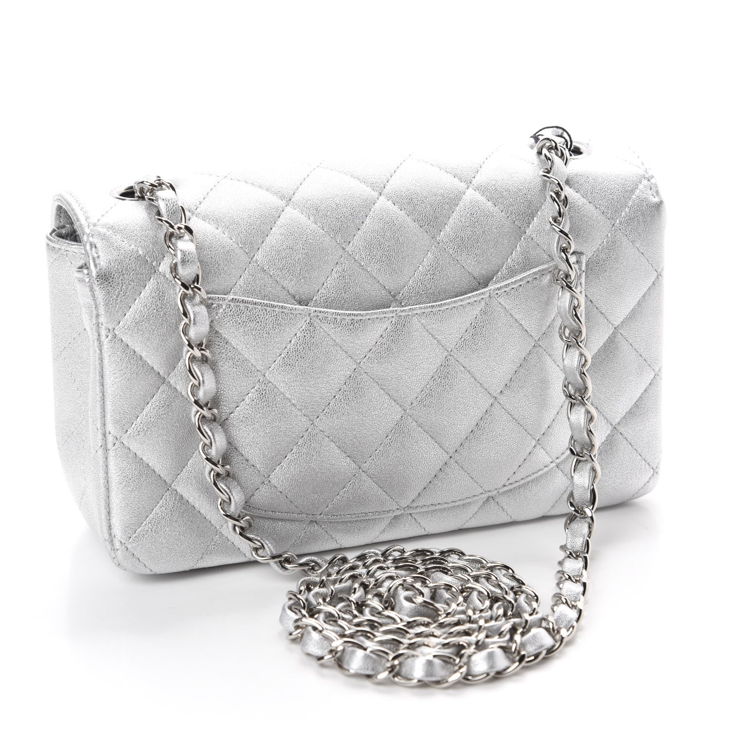 Chanel Metallic Lambskin Quilted Mini Rectangular Flap Silver 3 of 11