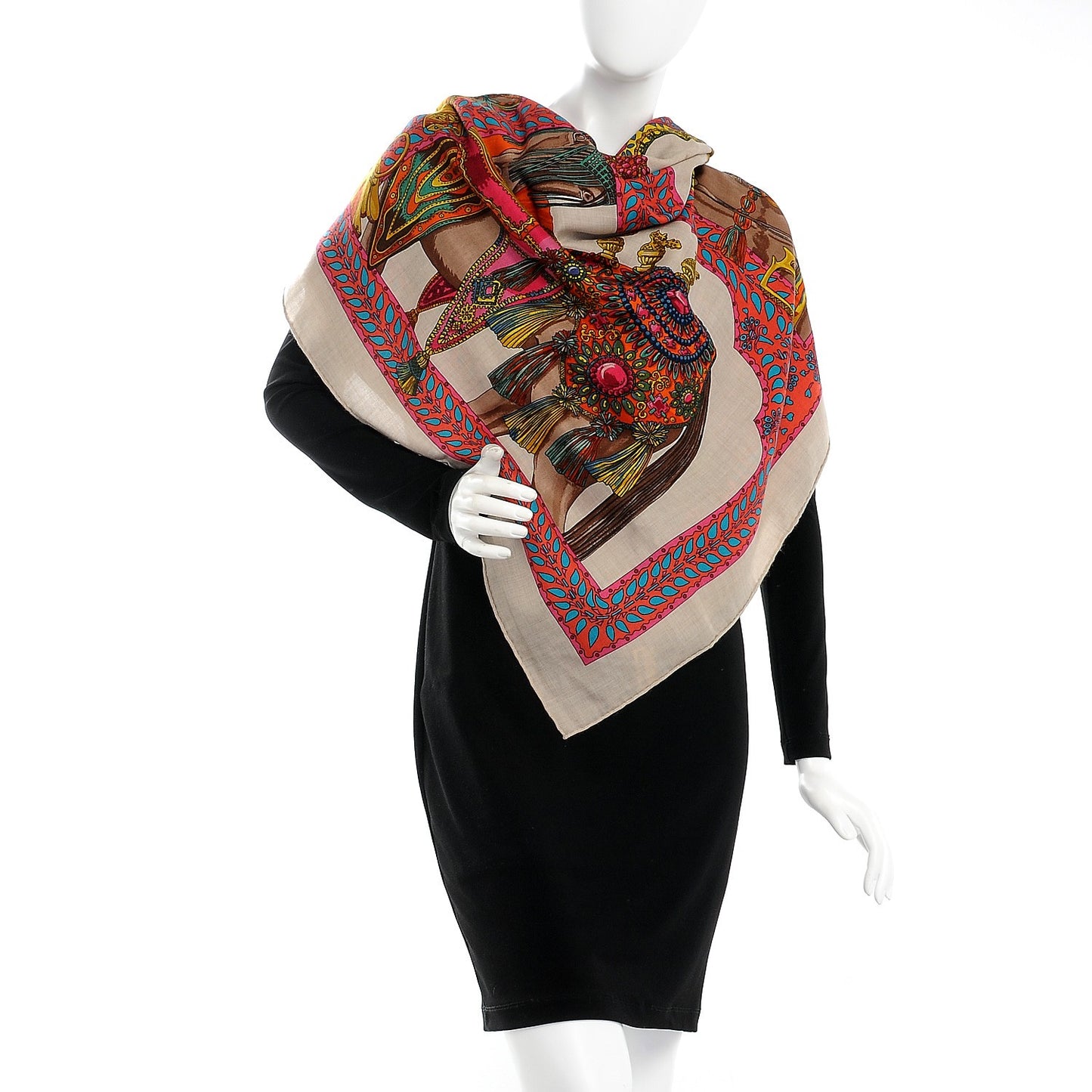 Cashmere Silk La Danse Du Cheval Shawl 140 Naturel Rose Vert