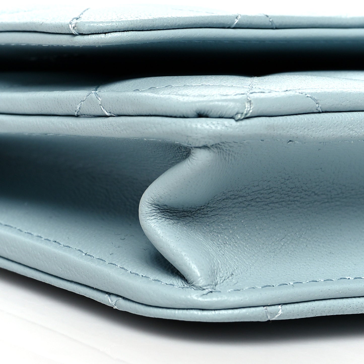 Lambskin Quilted Pearl Wallet On Chain WOC Light Blue