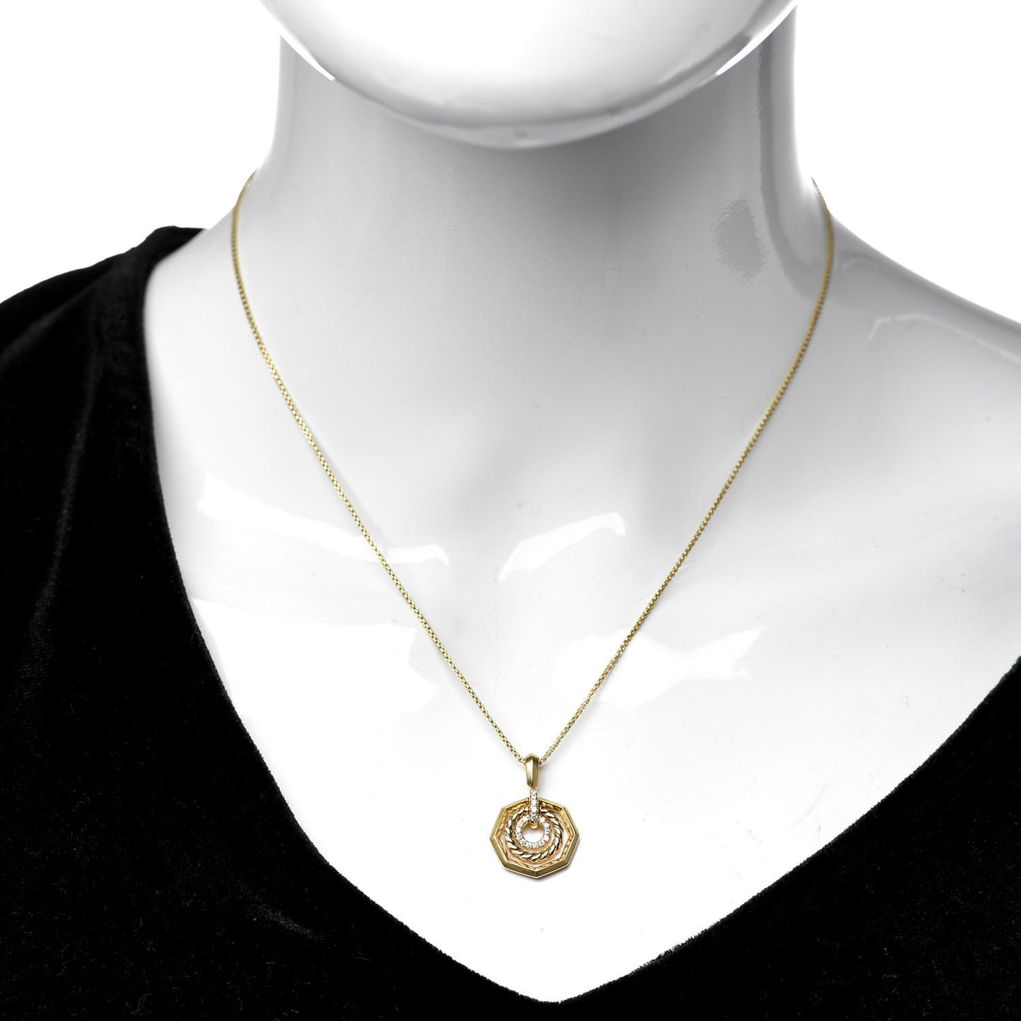 18K Yellow Gold Diamond 16mm Stax Pendant Necklace
