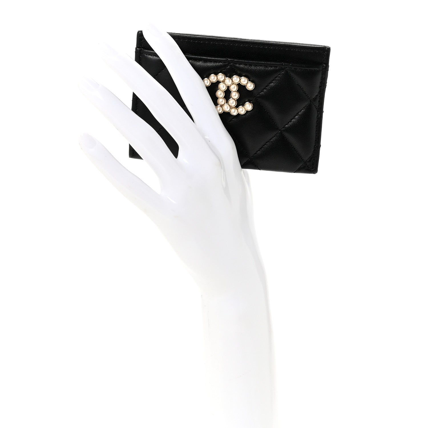 Chanel Lambskin Quilted Pearl CC Chanel Card Holder Black 2 of 9