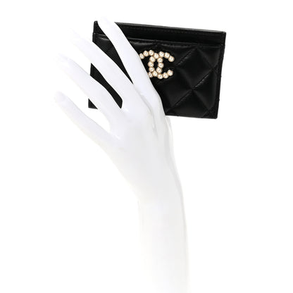 Chanel Lambskin Quilted Pearl CC Chanel Card Holder Black 2 of 9