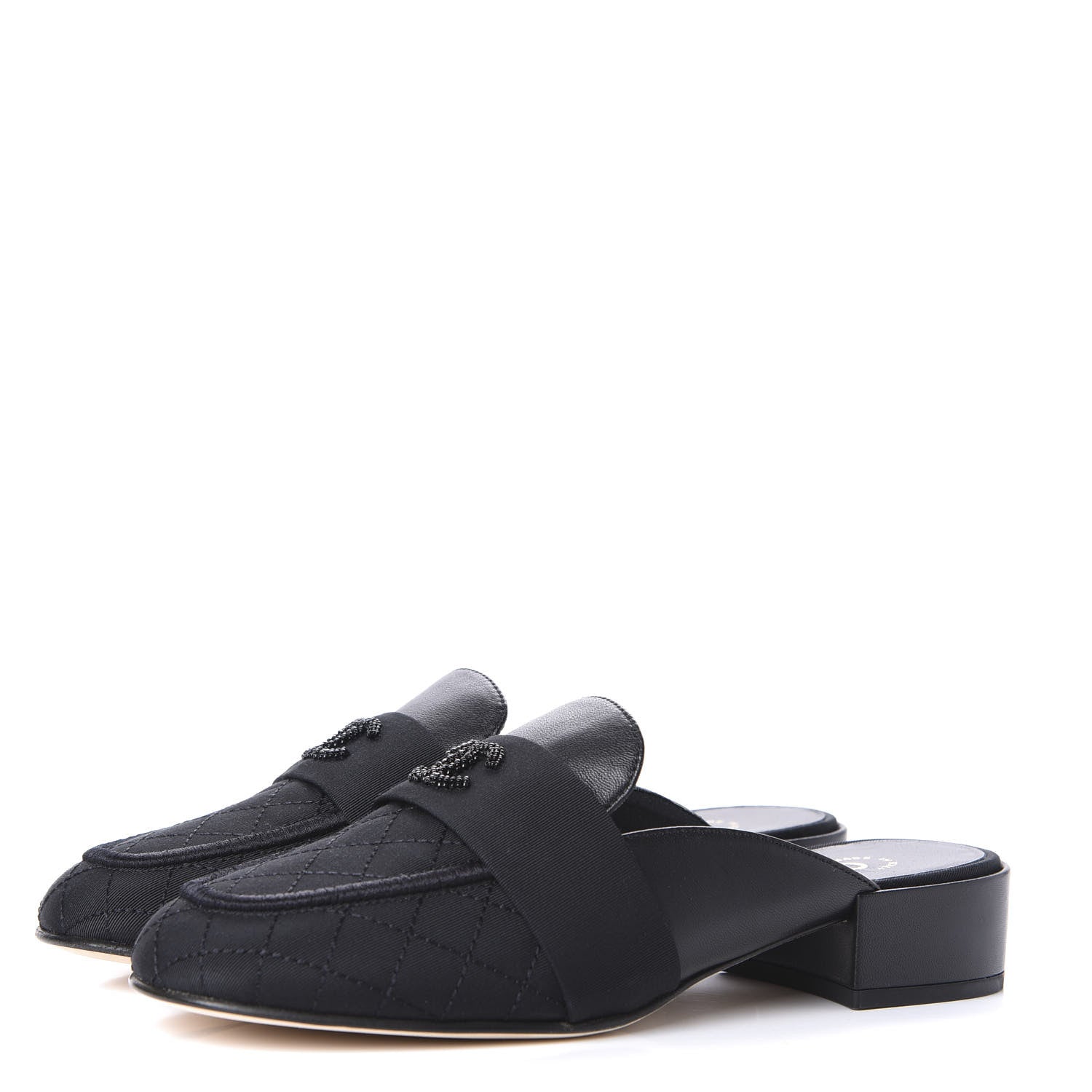 Chanel Lambskin Grosgrain Cap Toe CC Mules 36.5 Black 3 of 11