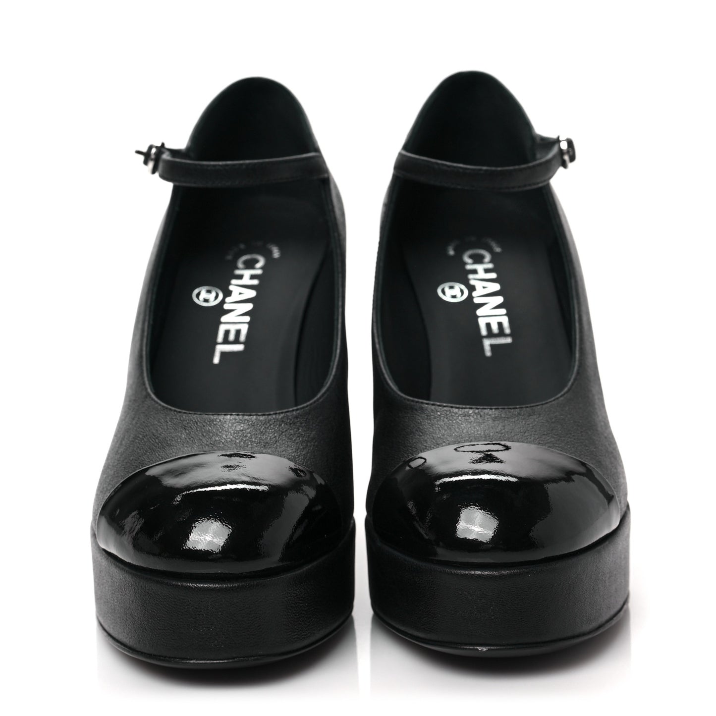 Lambskin Patent Cap Toe Mary Jane Platform Pumps 36 Black