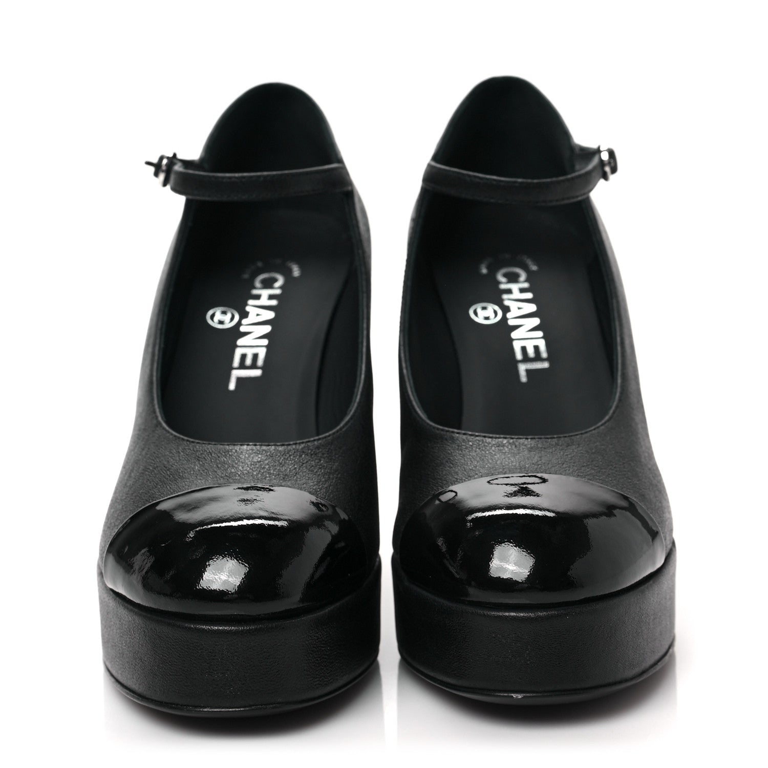 Chanel Lambskin Patent Cap Toe Mary Jane Platform Pumps 36 Black 2 of 10
