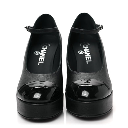 Chanel Lambskin Patent Cap Toe Mary Jane Platform Pumps 36 Black 2 of 10