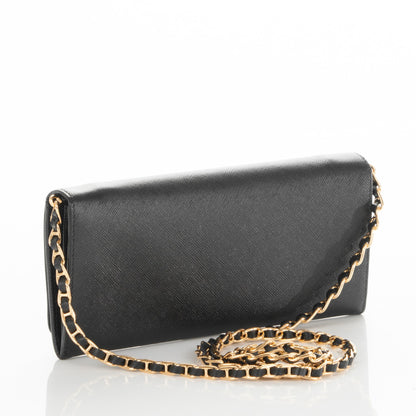 Prada Saffiano Metal Oro Chain Wallet Nero Black 3 of 7