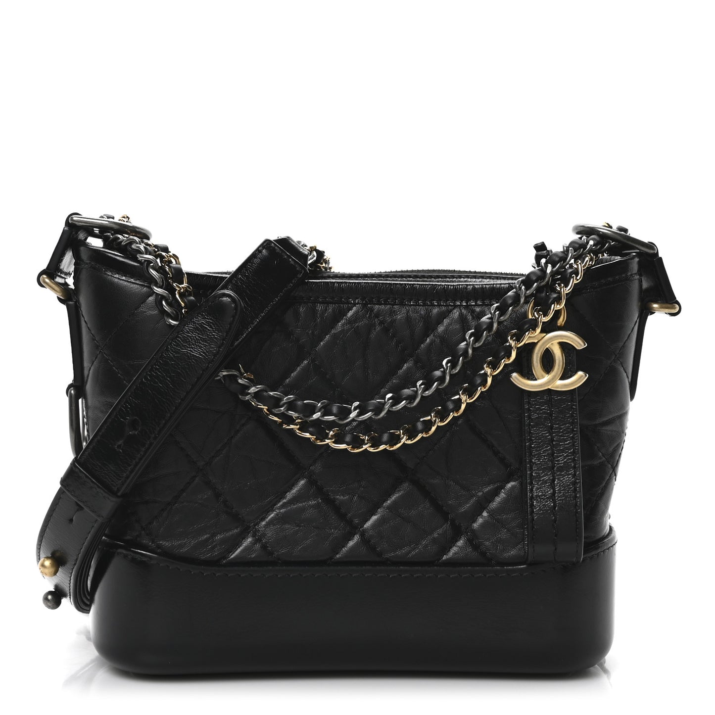 Aged Calfskin Quilted Small Gabrielle Hobo Black
