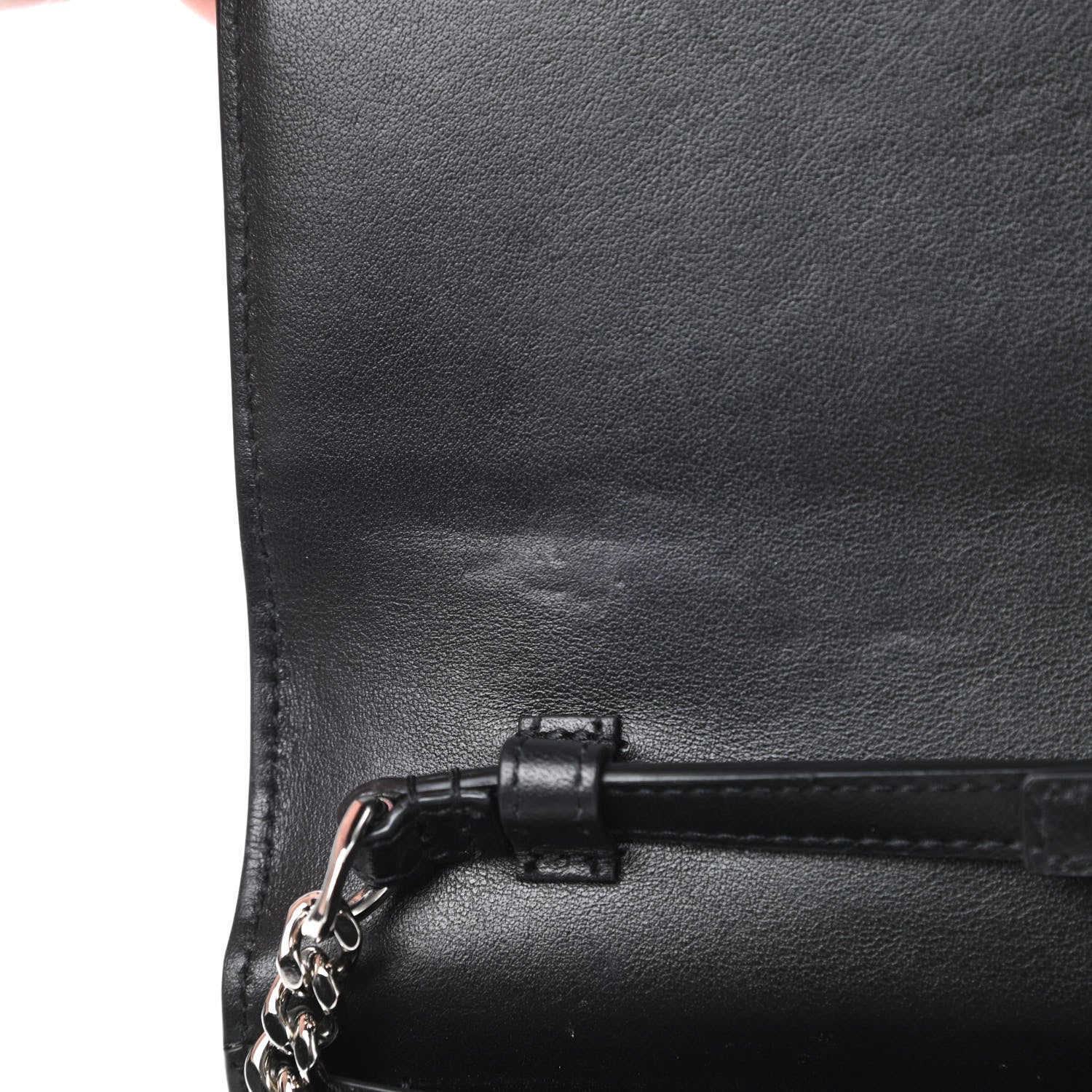 Saint Laurent Calfskin Crocodile Embossed Monogram Chain Wallet Black 12 of 15