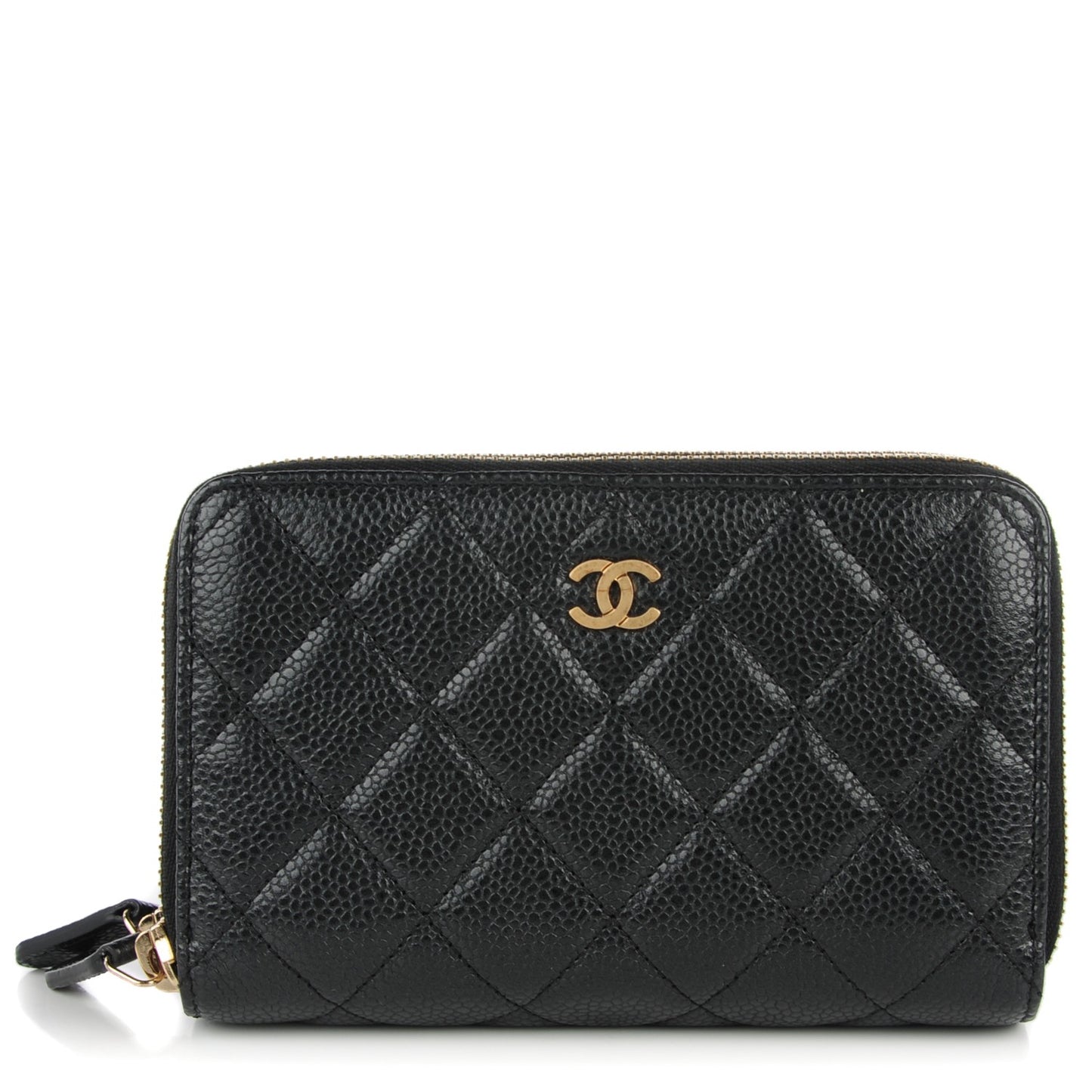 Caviar Quilted Large Gusset Double Zip Around Wallet Black
