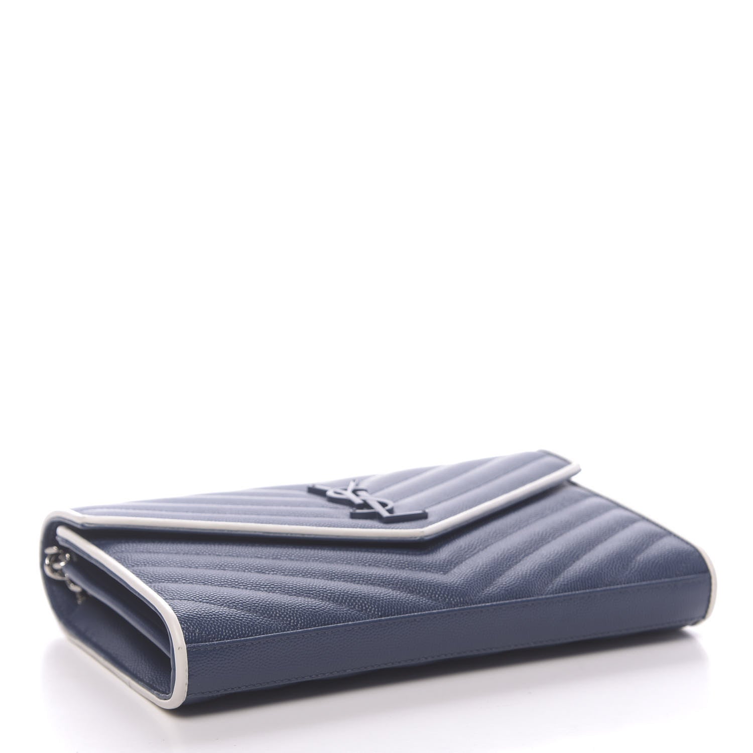 Saint Laurent Grain De Poudre Matelasse Monogram Chain Wallet Denim Bianco Ottico 4 of 14