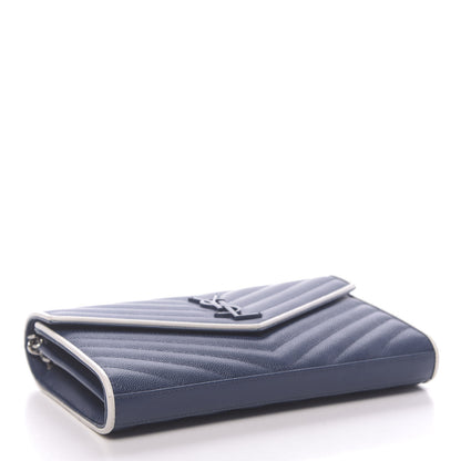 Saint Laurent Grain De Poudre Matelasse Monogram Chain Wallet Denim Bianco Ottico 4 of 14