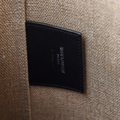 Saint Laurent Canvas Calfskin Teddy Drawstring Shopping Tote White Black 9 of 9