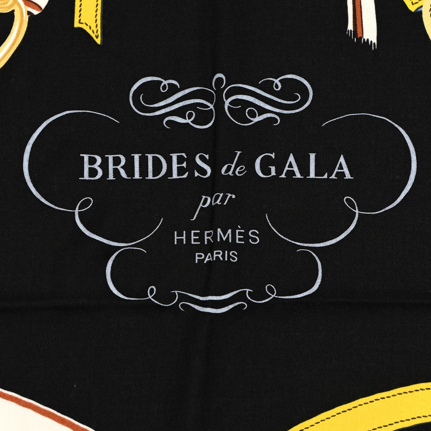 Hermes Silk Cashmere Brides De Gala Applique Pique Shawl 140 Rouge Black Bleu Ciel 2 of 3
