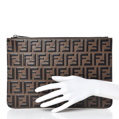 Fendi Vitello FF 1974 Embossed Pouch Maya Black 2 of 7