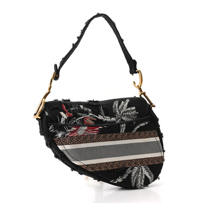Christian Dior Canvas Embroidered Camouflage Flowers Saddle Bag Black Multicolor 3 of 10