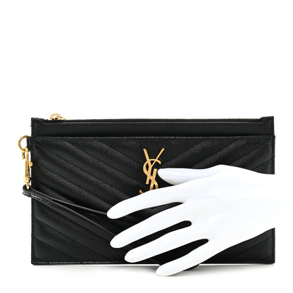 Saint Laurent Grain De Poudre Chevron Monogram Large Bill Pouch Black 2 of 7