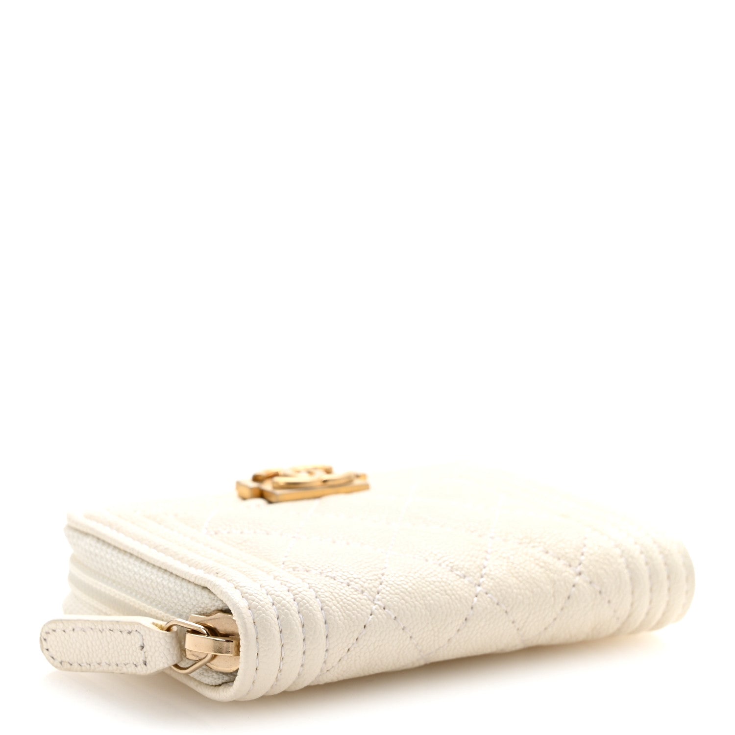 Chanel Caviar Quilted Boy Zip Around Coin Purse Wallet White 4 of 10