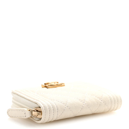 Chanel Caviar Quilted Boy Zip Around Coin Purse Wallet White 4 of 10