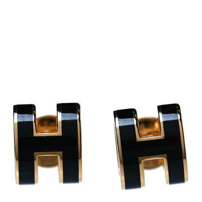 Hermes Gold Lacquered Mini Pop H Earrings Black 1 of 5