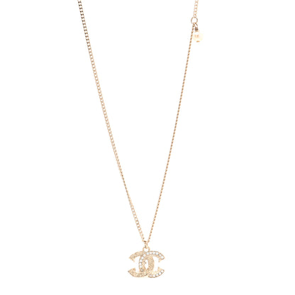 Chanel Crystal CC Pendant Necklace Gold 2 of 10