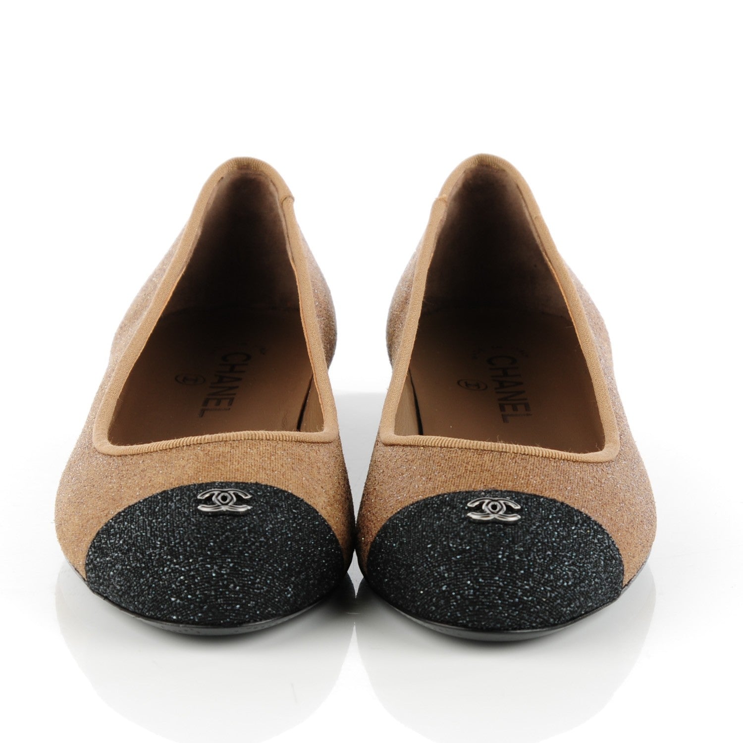 Chanel Glitter Tweed Cap Toe CC Ballerina Flats 40.5 Beige Noir 2 of 9