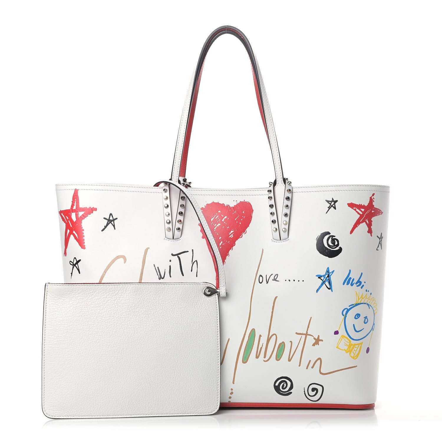 Christian Louboutin Calfskin Spikes Loubitag East West Cabata Tote White 1 of 8