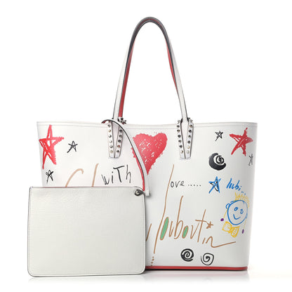 Christian Louboutin Calfskin Spikes Loubitag East West Cabata Tote White 1 of 8