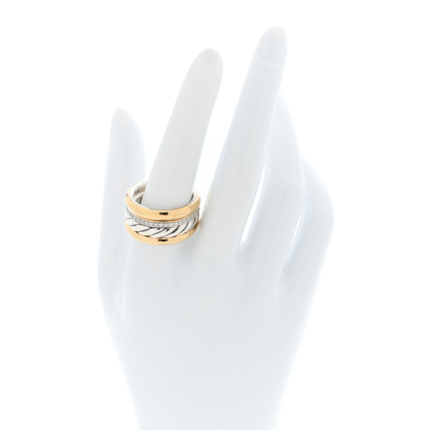 David Yurman Sterling Silver 18K Yellow Gold Diamond 13.8mm Mercer Four Row Ring 60 9 2 of 4