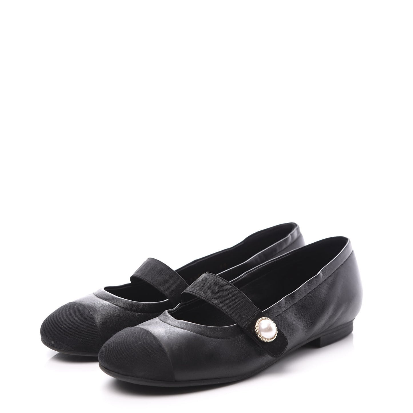 Lambskin Grosgrain Pearl Cap Toe Ballerina Flats 35 Black