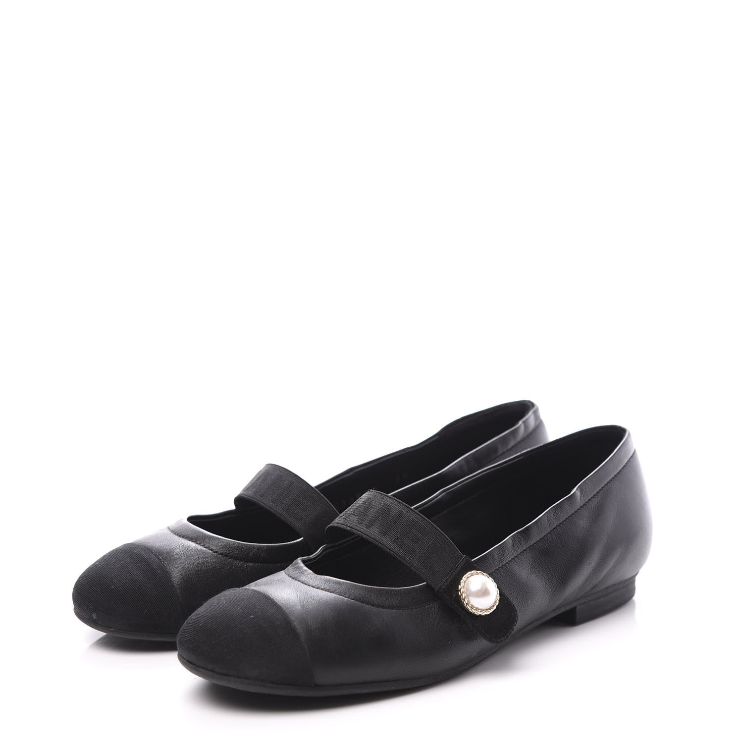 Chanel Lambskin Grosgrain Pearl Cap Toe Ballerina Flats 35 Black 2 of 11