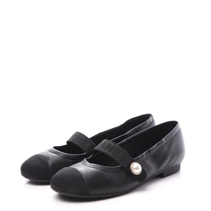Chanel Lambskin Grosgrain Pearl Cap Toe Ballerina Flats 35 Black 2 of 11