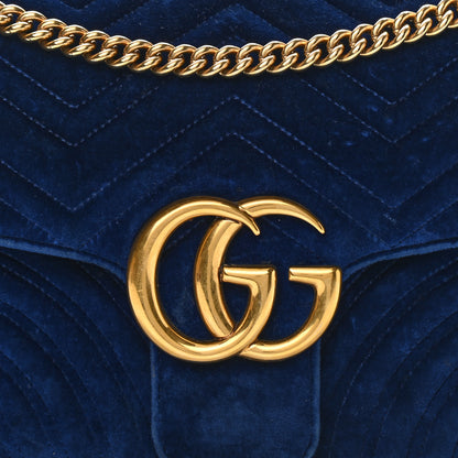 Gucci Velvet Matelasse Medium GG Marmont Shoulder Bag Cobalt Blue 8 of 14