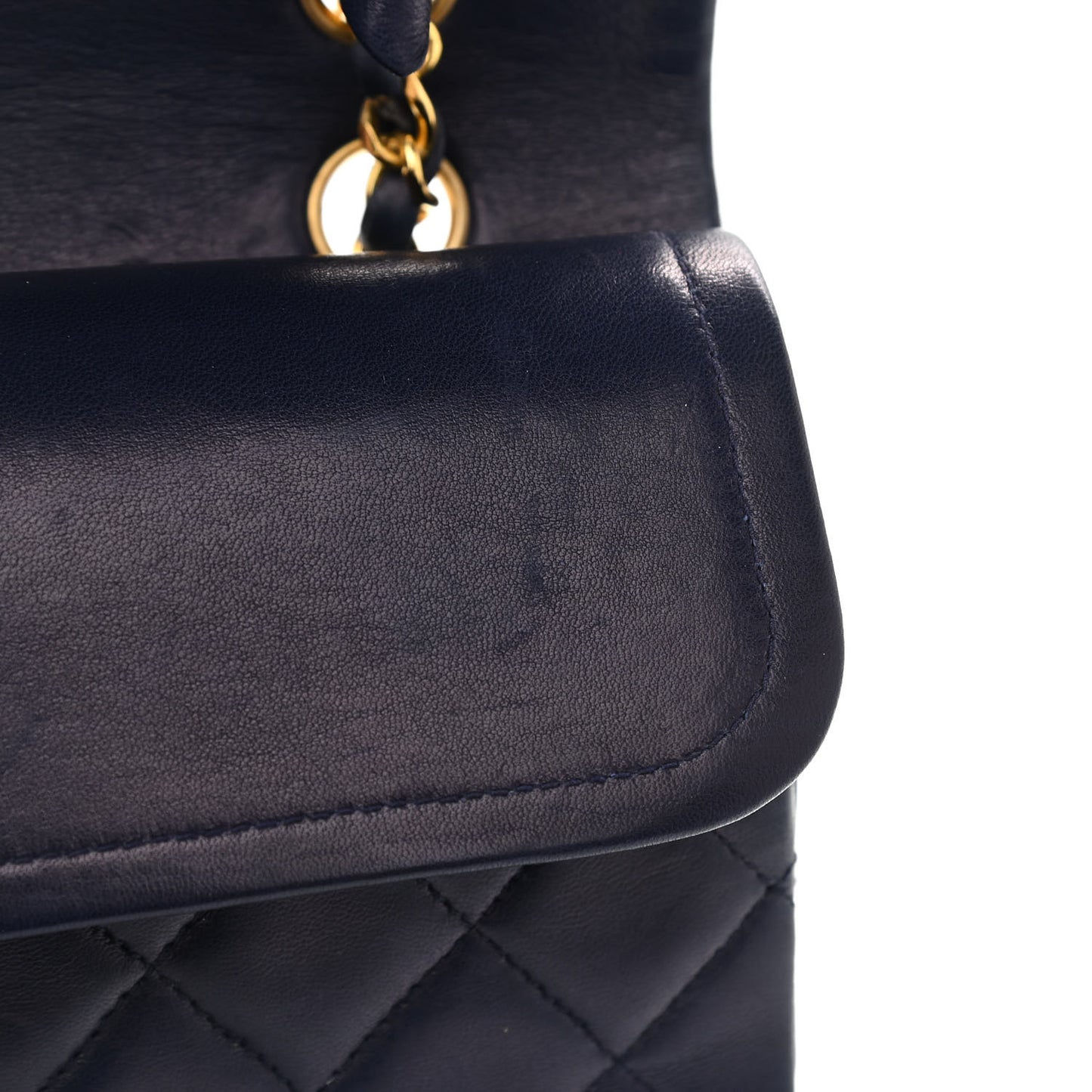 Lambskin Quilted Small Double Flap Navy