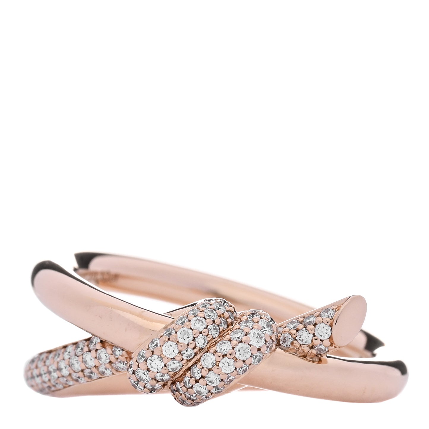18K Rose Gold Diamond Double Row Knot Ring 56 7.5
