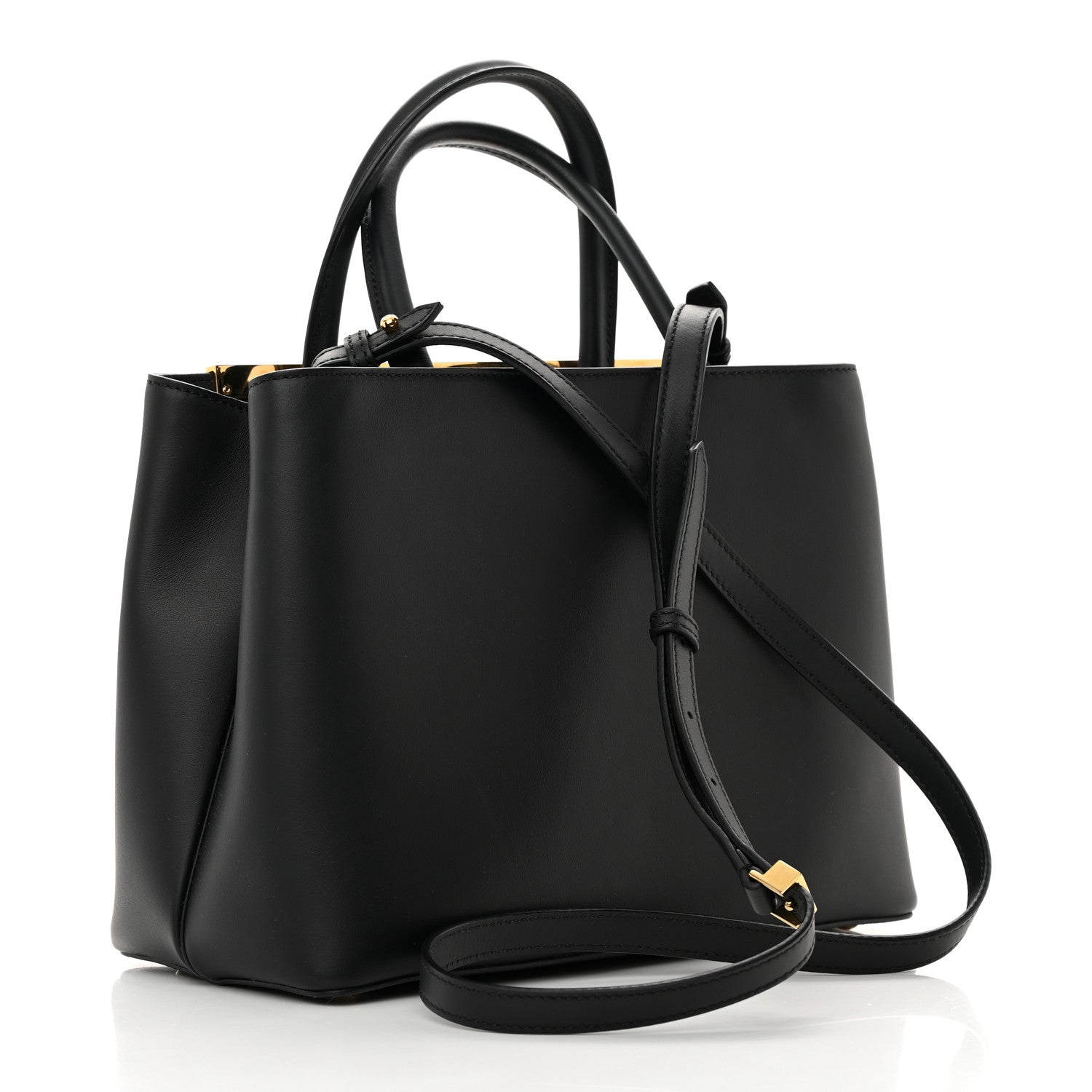 Fendi Vitello Century Metal Monster Eyes Petite 2Jours Tote Black 3 of 13