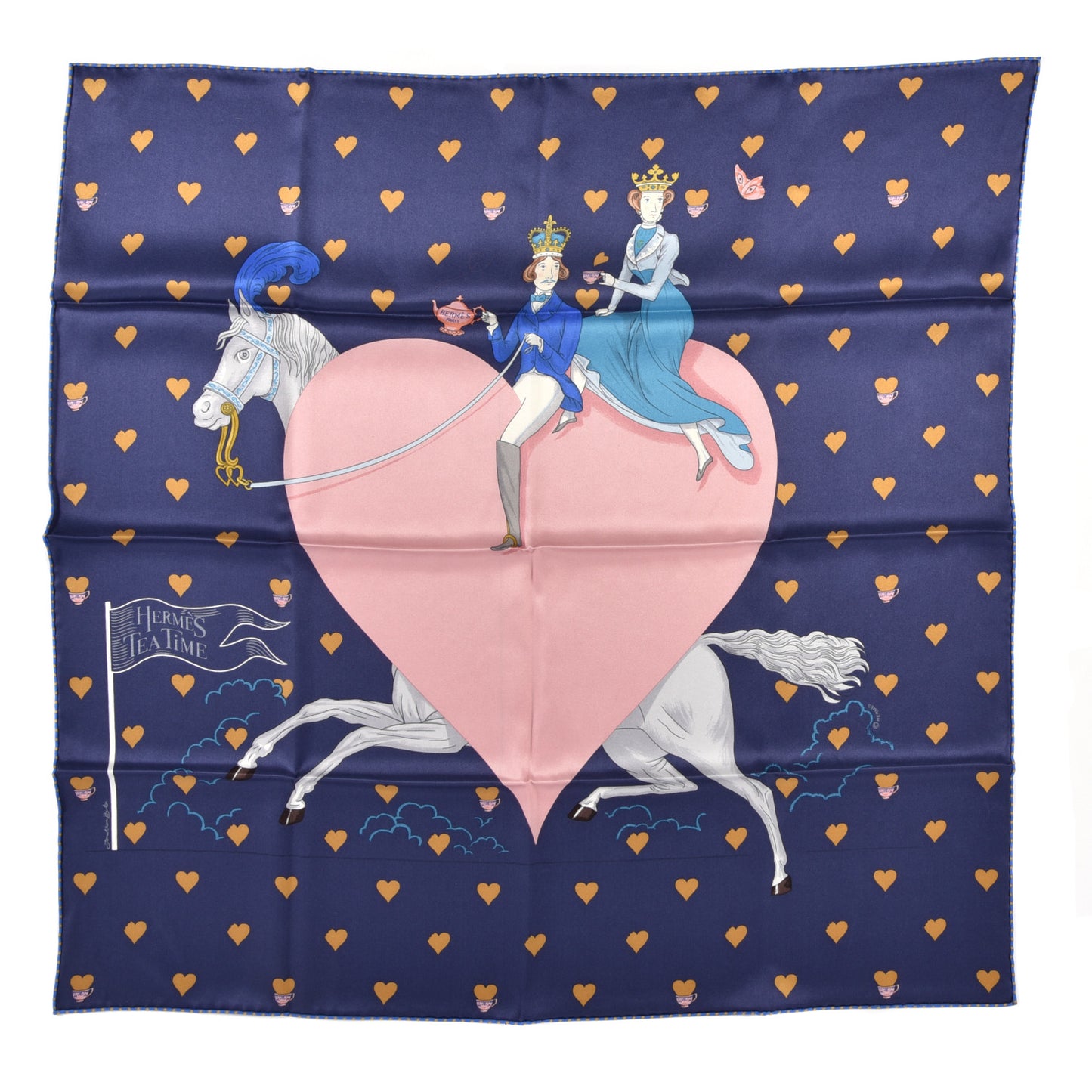Silk Tea Time Scarf 70 Marine Vieux Rose