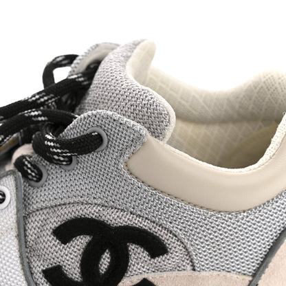 Chanel Nylon Calfskin Suede Womens CC Sneakers 36.5 Grey White 11 of 13